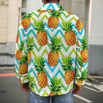 Teal Zig Zag Pineapple Pattern Print Men's Shirt Jacket
