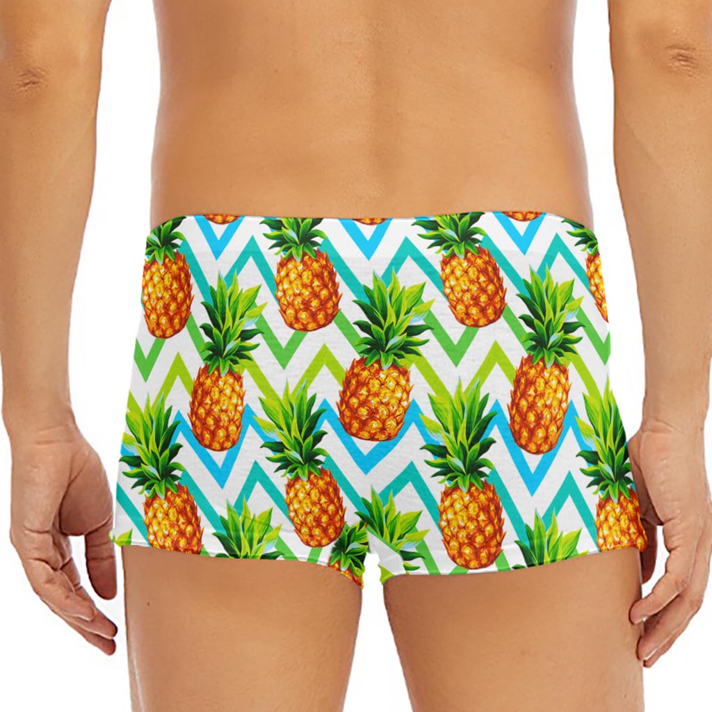 Teal Zig Zag Pineapple Pattern Print Men's Short Boxer Briefs