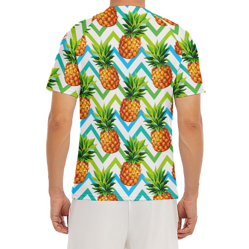 Teal Zig Zag Pineapple Pattern Print Men's Short Sleeve Rash Guard