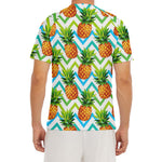Teal Zig Zag Pineapple Pattern Print Men's Short Sleeve Rash Guard