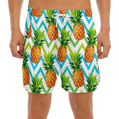 Teal Zig Zag Pineapple Pattern Print Men's Split Running Shorts