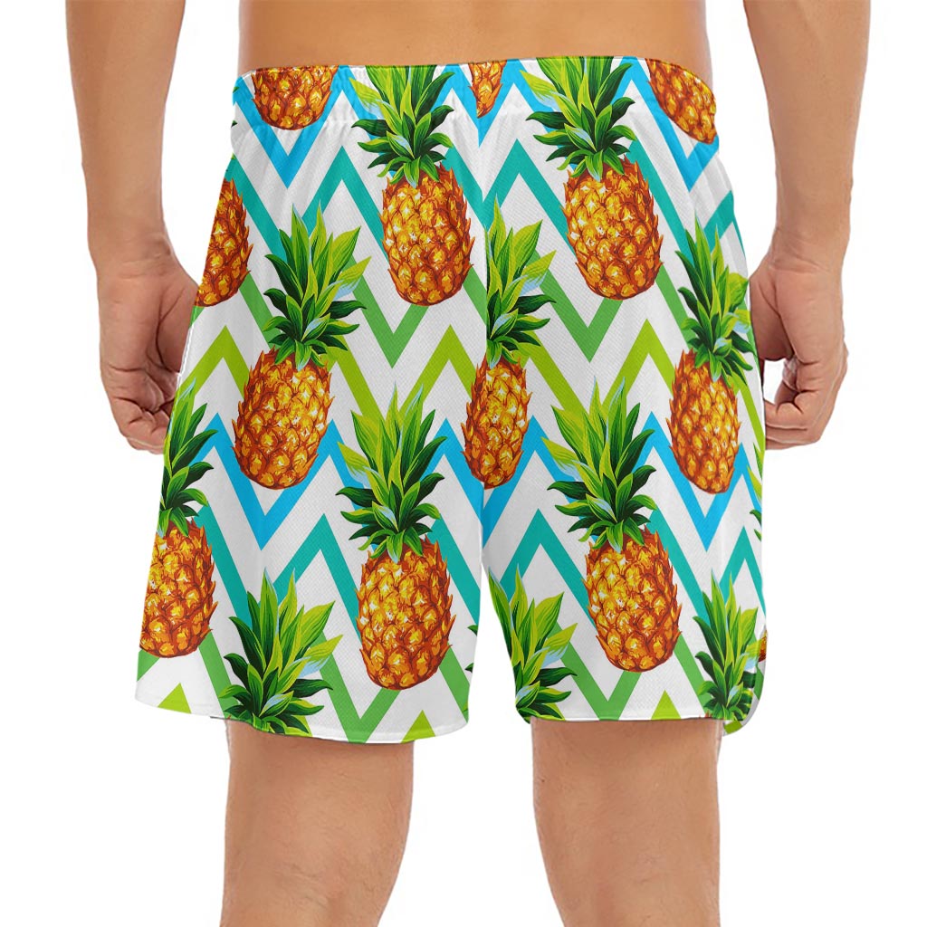 Teal Zig Zag Pineapple Pattern Print Men's Split Running Shorts