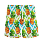 Teal Zig Zag Pineapple Pattern Print Men's Sports Shorts