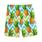 Teal Zig Zag Pineapple Pattern Print Men's Sports Shorts