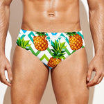 Teal Zig Zag Pineapple Pattern Print Men's Swim Briefs
