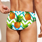 Teal Zig Zag Pineapple Pattern Print Men's Swim Briefs