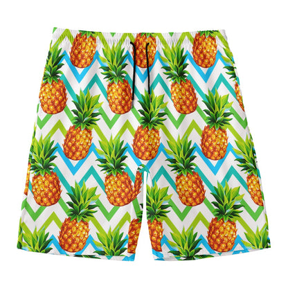 Teal Zig Zag Pineapple Pattern Print Men's Swim Trunks