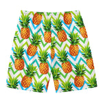 Teal Zig Zag Pineapple Pattern Print Men's Swim Trunks
