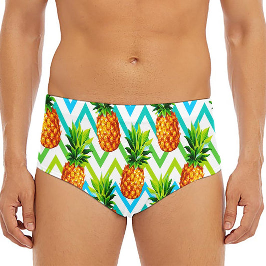 Teal Zig Zag Pineapple Pattern Print Men's Triangle Swim Briefs