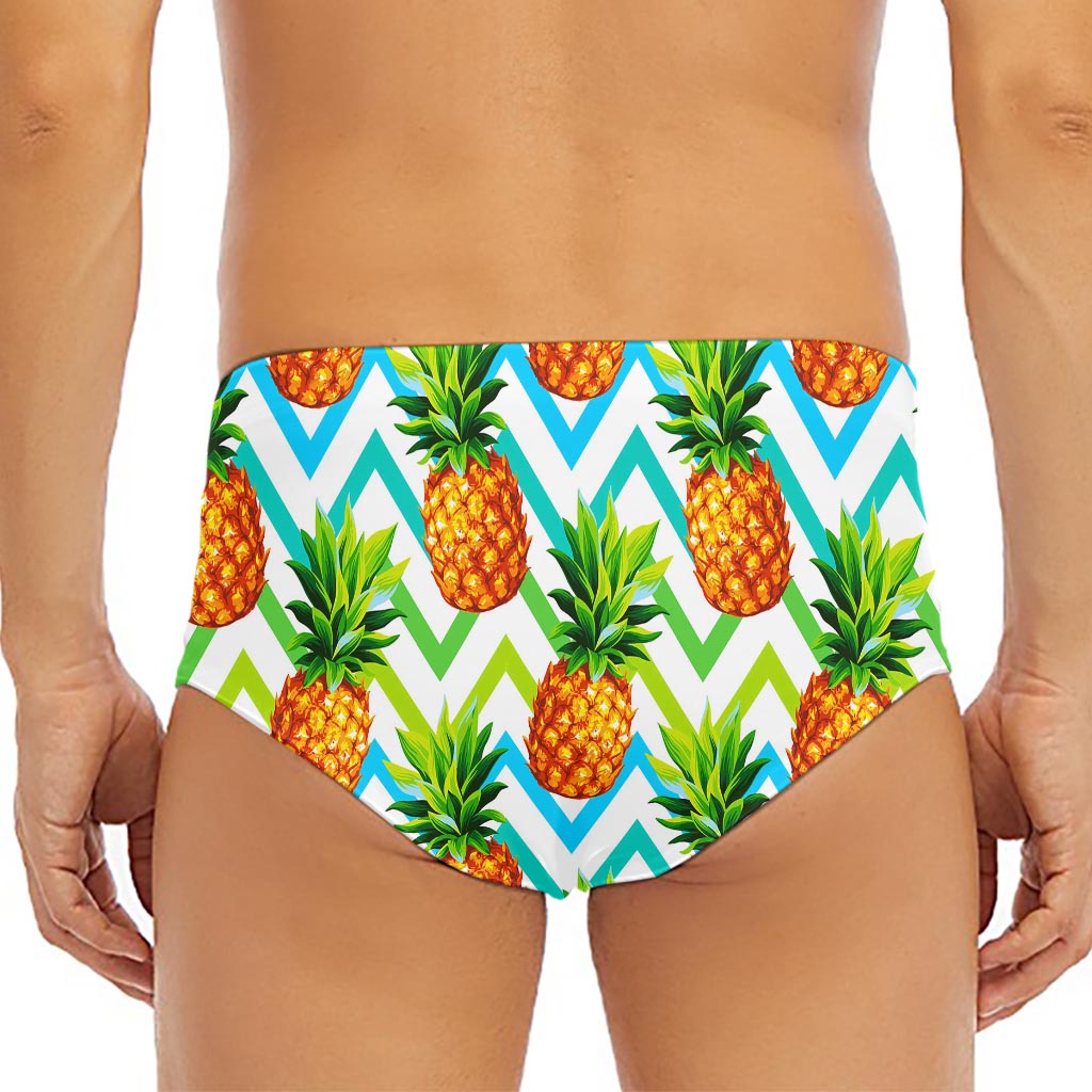 Teal Zig Zag Pineapple Pattern Print Men's Triangle Swim Briefs