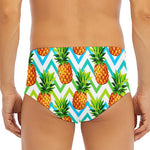 Teal Zig Zag Pineapple Pattern Print Men's Triangle Swim Briefs