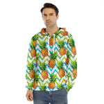 Teal Zig Zag Pineapple Pattern Print Men's Velvet Pullover Hoodie