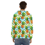 Teal Zig Zag Pineapple Pattern Print Men's Velvet Pullover Hoodie