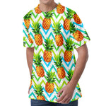 Teal Zig Zag Pineapple Pattern Print Men's Velvet T-Shirt