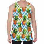 Teal Zig Zag Pineapple Pattern Print Men's Velvet Tank Top