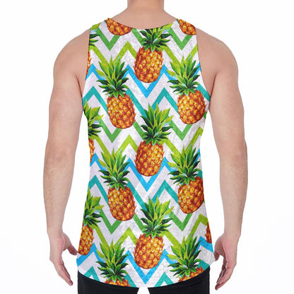 Teal Zig Zag Pineapple Pattern Print Men's Velvet Tank Top