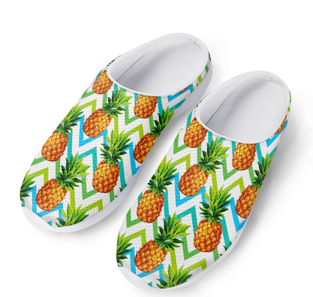 Teal Zig Zag Pineapple Pattern Print Mesh Casual Shoes