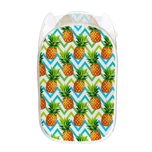 Teal Zig Zag Pineapple Pattern Print Mesh Laundry Hamper