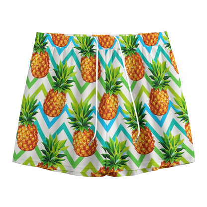 Teal Zig Zag Pineapple Pattern Print Mesh Shorts