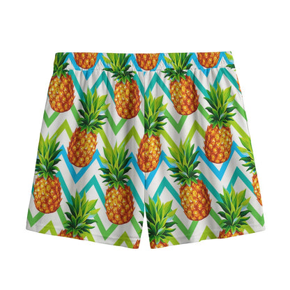 Teal Zig Zag Pineapple Pattern Print Mesh Shorts