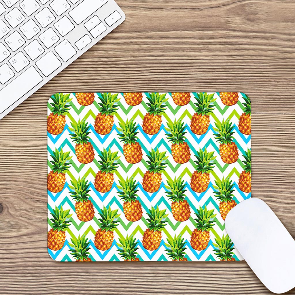Teal Zig Zag Pineapple Pattern Print Mouse Pad