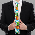 Teal Zig Zag Pineapple Pattern Print Necktie