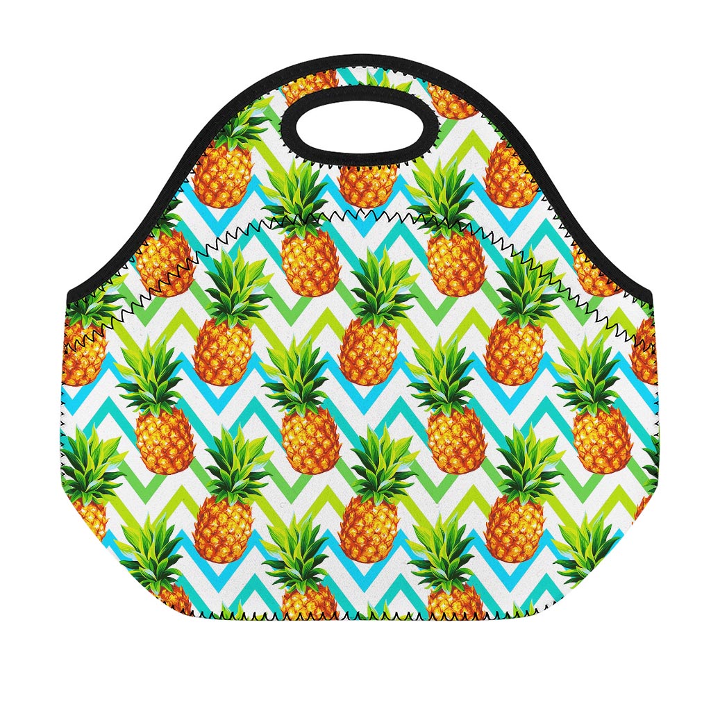 Teal Zig Zag Pineapple Pattern Print Neoprene Lunch Bag
