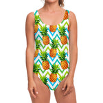 Teal Zig Zag Pineapple Pattern Print One Piece Swimsuit