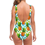 Teal Zig Zag Pineapple Pattern Print One Piece Swimsuit