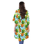 Teal Zig Zag Pineapple Pattern Print Open Front Beach Cover Up