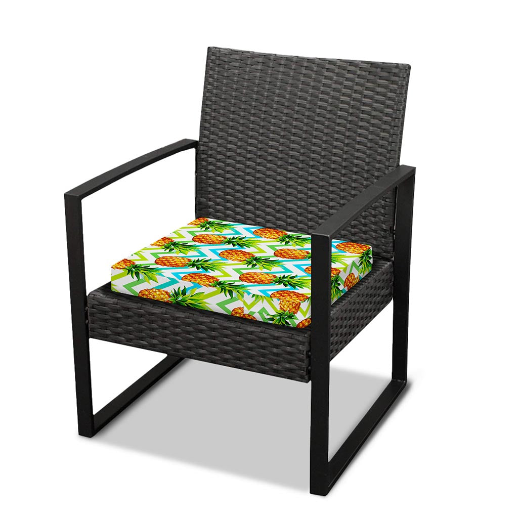 Teal Zig Zag Pineapple Pattern Print Outdoor Seat Cushion Cover