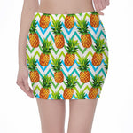 Teal Zig Zag Pineapple Pattern Print Pencil Mini Skirt