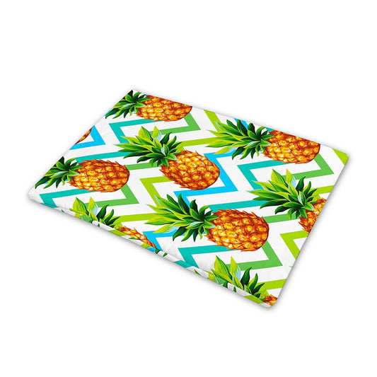 Teal Zig Zag Pineapple Pattern Print Pet Cooling Mat Cover