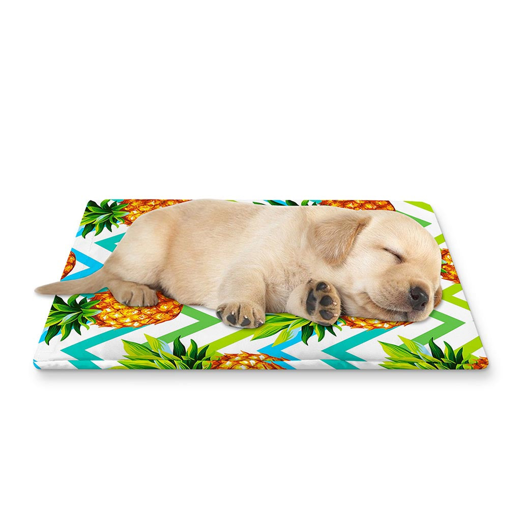 Teal Zig Zag Pineapple Pattern Print Pet Cooling Mat Cover