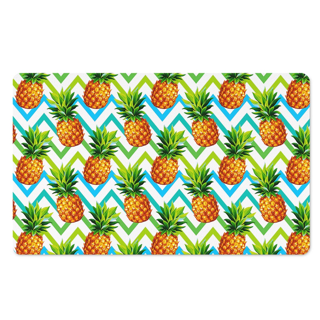 Teal Zig Zag Pineapple Pattern Print Polyester Doormat