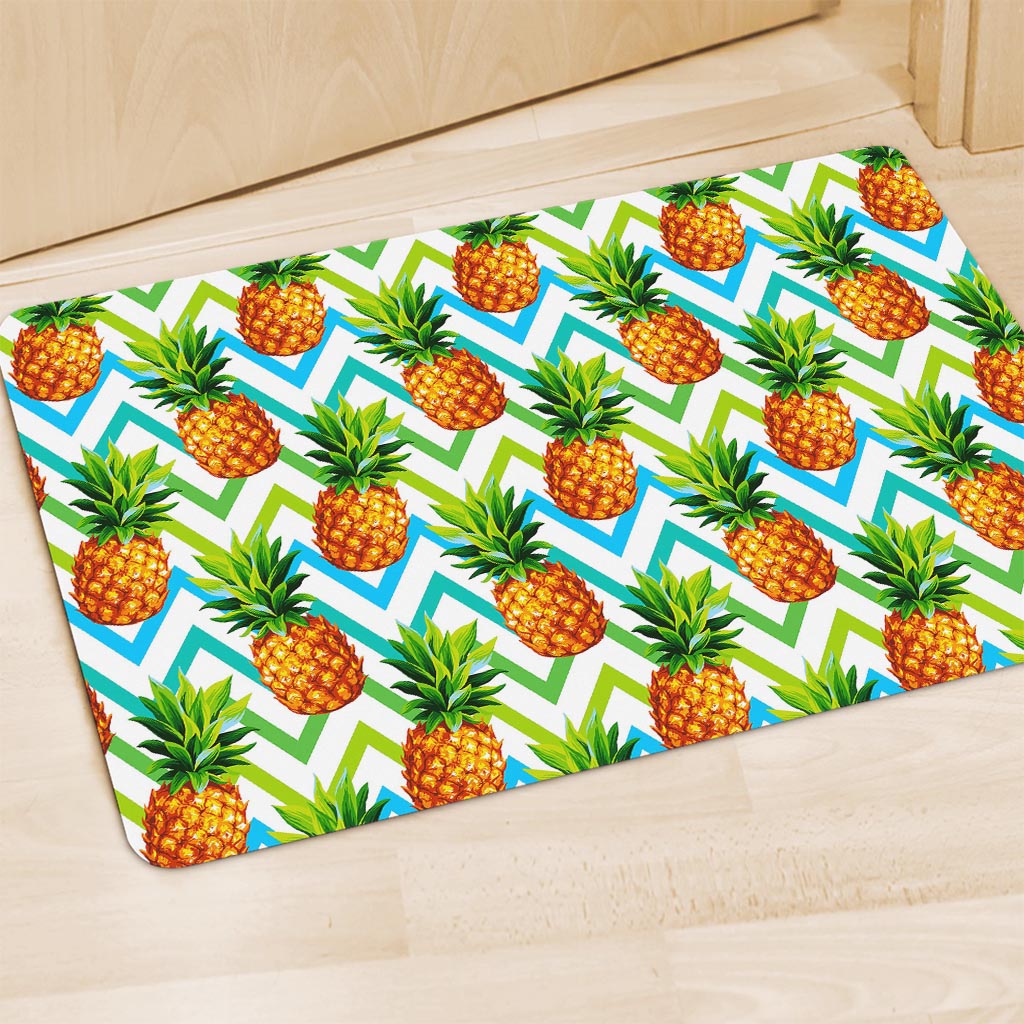 Teal Zig Zag Pineapple Pattern Print Polyester Doormat