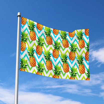 Teal Zig Zag Pineapple Pattern Print Polyester Flag