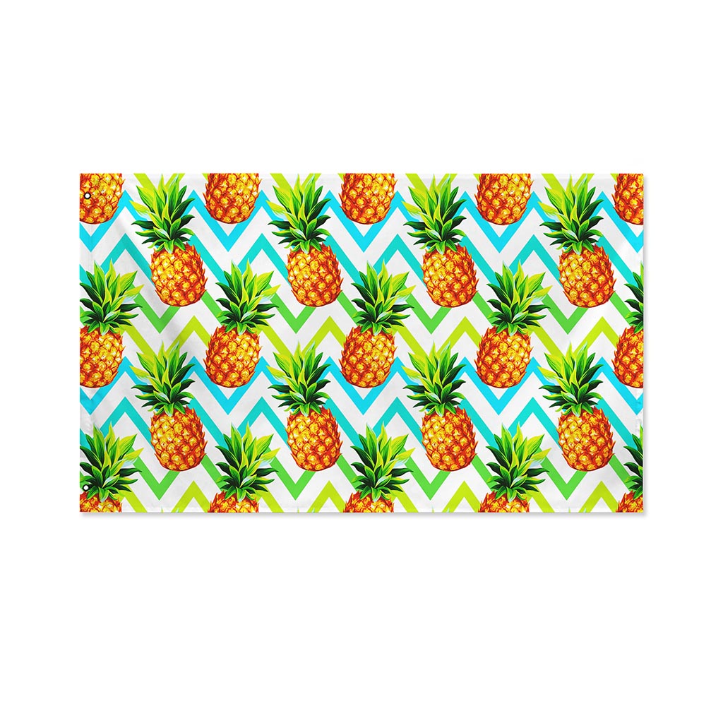 Teal Zig Zag Pineapple Pattern Print Polyester Flag
