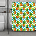 Teal Zig Zag Pineapple Pattern Print Polyester Shower Curtain