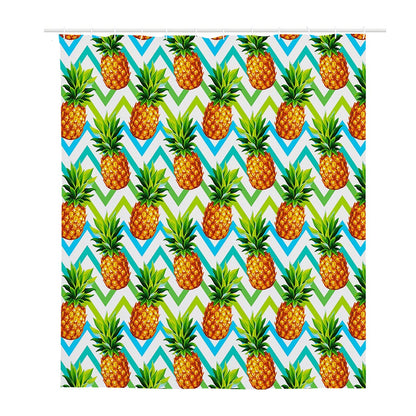 Teal Zig Zag Pineapple Pattern Print Polyester Shower Curtain