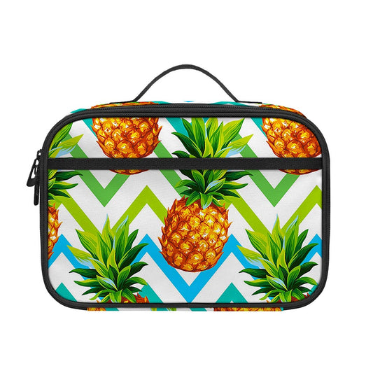 Teal Zig Zag Pineapple Pattern Print Portable Lunch Bag