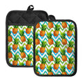 Teal Zig Zag Pineapple Pattern Print Pot Holders With Pocket