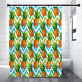 Teal Zig Zag Pineapple Pattern Print Premium Shower Curtain