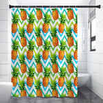 Teal Zig Zag Pineapple Pattern Print Premium Shower Curtain