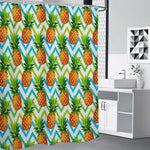 Teal Zig Zag Pineapple Pattern Print Premium Shower Curtain