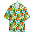 Teal Zig Zag Pineapple Pattern Print Rayon Hawaiian Shirt