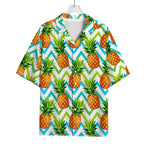 Teal Zig Zag Pineapple Pattern Print Rayon Hawaiian Shirt