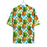 Teal Zig Zag Pineapple Pattern Print Rayon Hawaiian Shirt