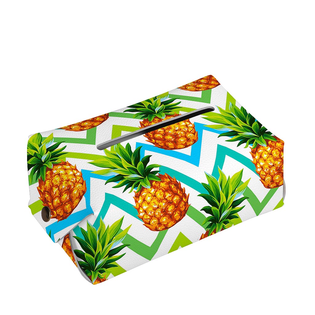 Teal Zig Zag Pineapple Pattern Print Rectangle Tissue Box Cover