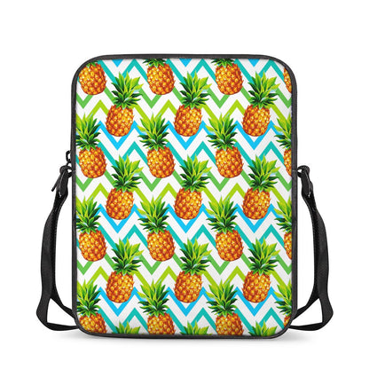 Teal Zig Zag Pineapple Pattern Print Rectangular Crossbody Bag